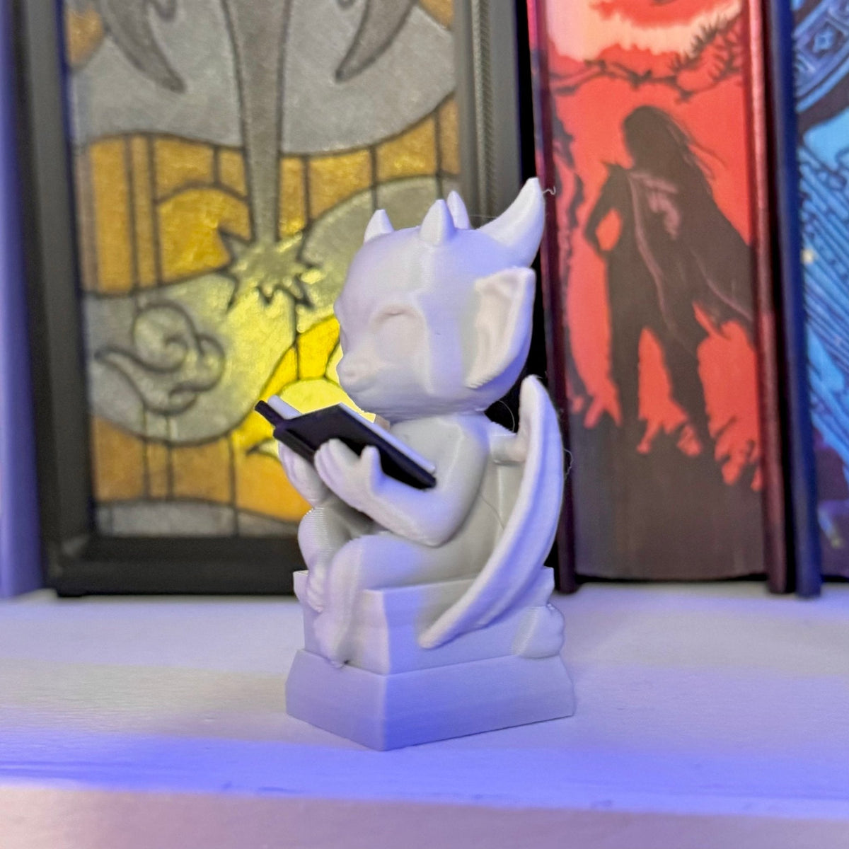 3d Printed Cute Gargoyle Reading a Book Bookshelf Decor