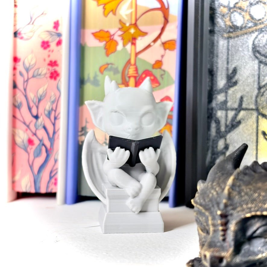 3d Printed Cute Gargoyle Reading a Book Bookshelf Decor
