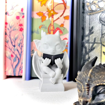 3d Printed Cute Gargoyle Reading a Book Bookshelf Decor