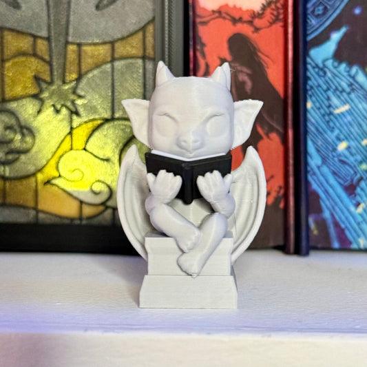 3d Printed Cute Gargoyle Reading a Book Bookshelf Decor