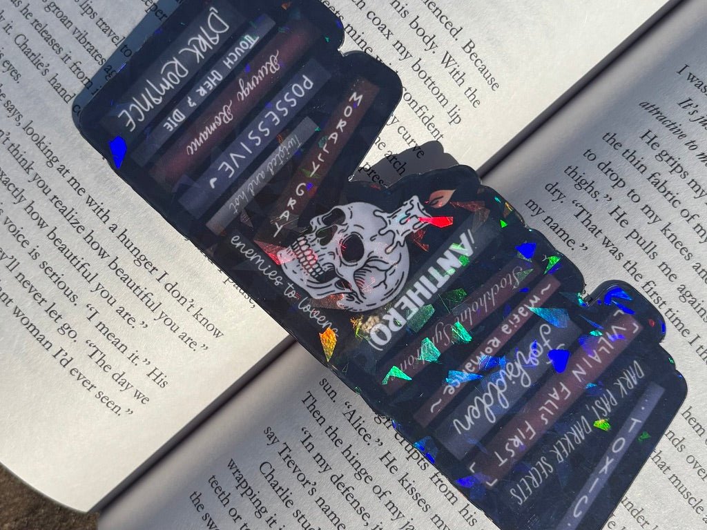 Dark Romance Tropes Books and Skull Cardstock Bookmark