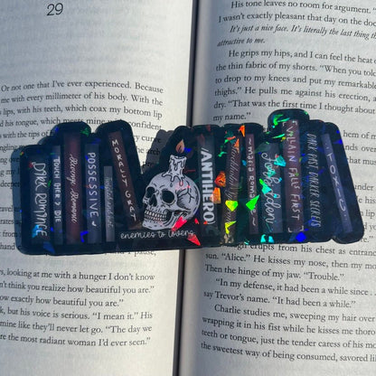 Dark Romance Tropes Books and Skull Cardstock Bookmark