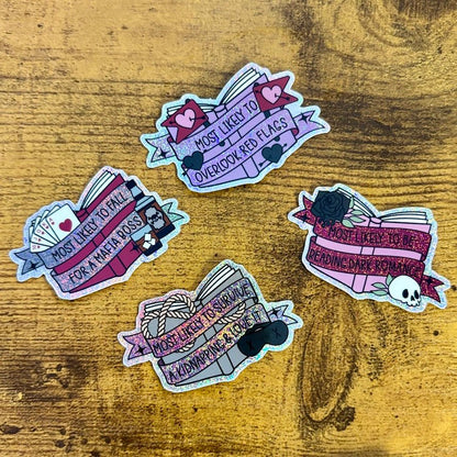 Dark Romance Tropes Books Mini Sticker Bundle - Crushed Glitter Finish - 4 Stickers