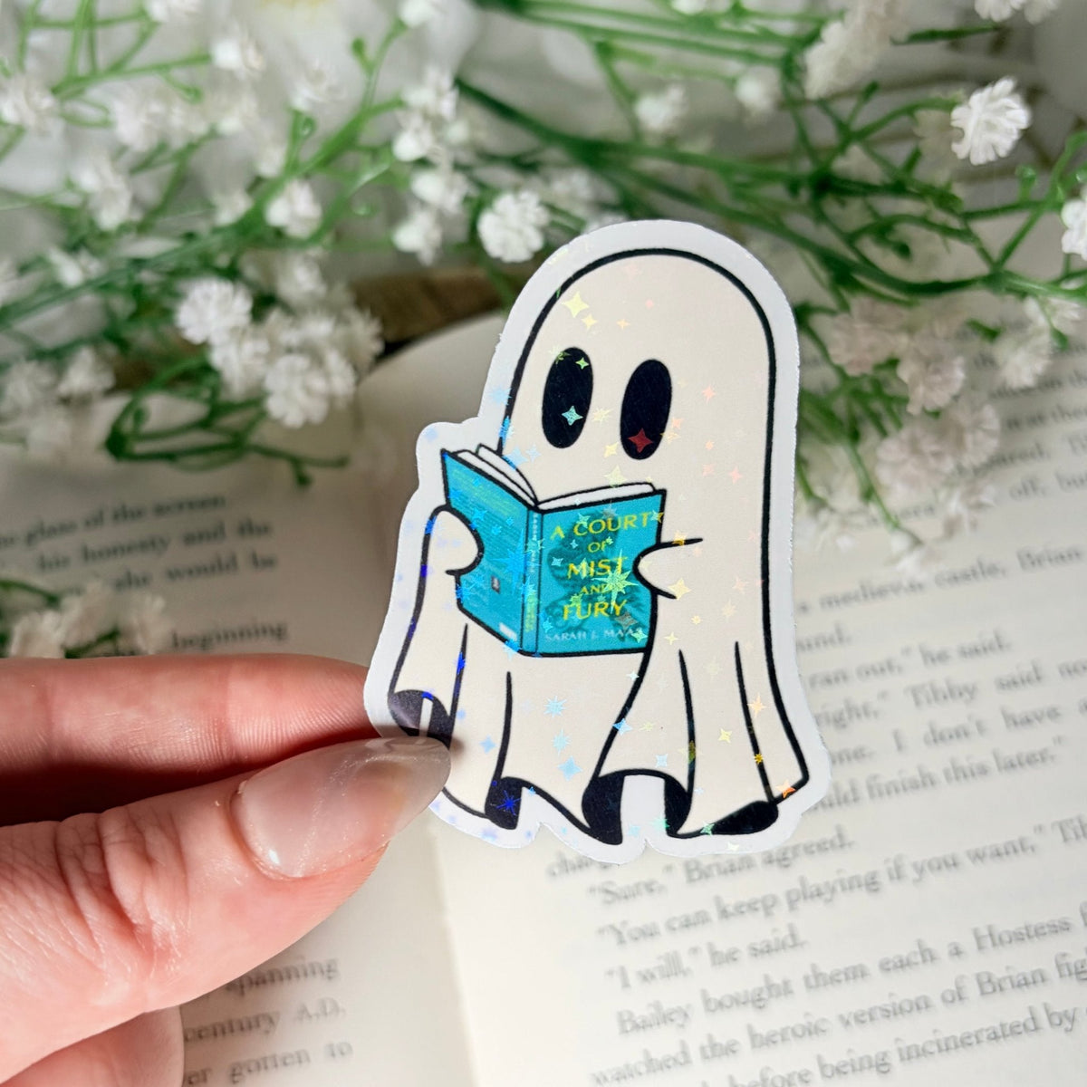 Ghost Reading Fae Book Sticker