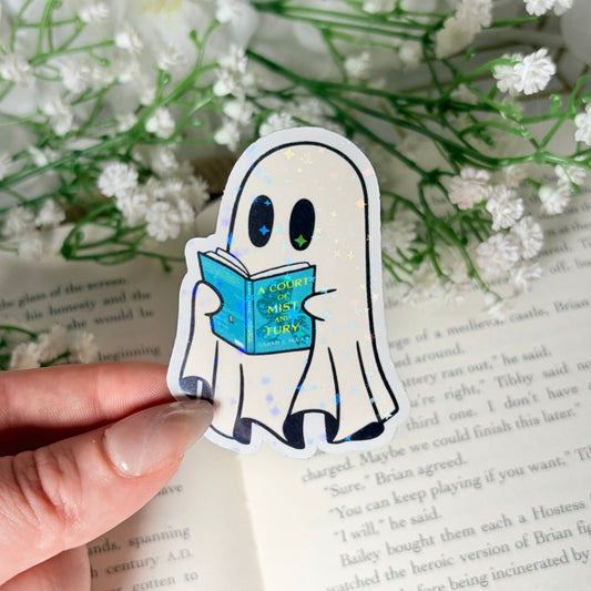 Ghost Reading Fae Book Sticker