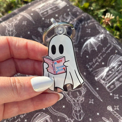 Ghost Reading Red White and Royal Blue Keychain