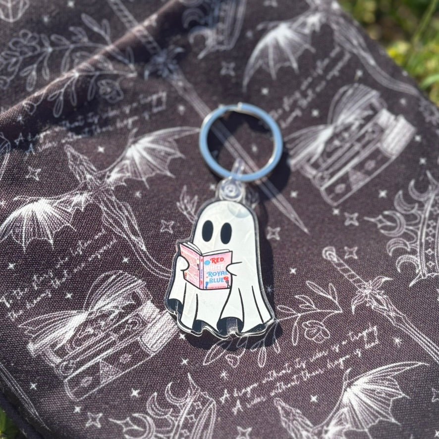 Ghost Reading Red White and Royal Blue Keychain