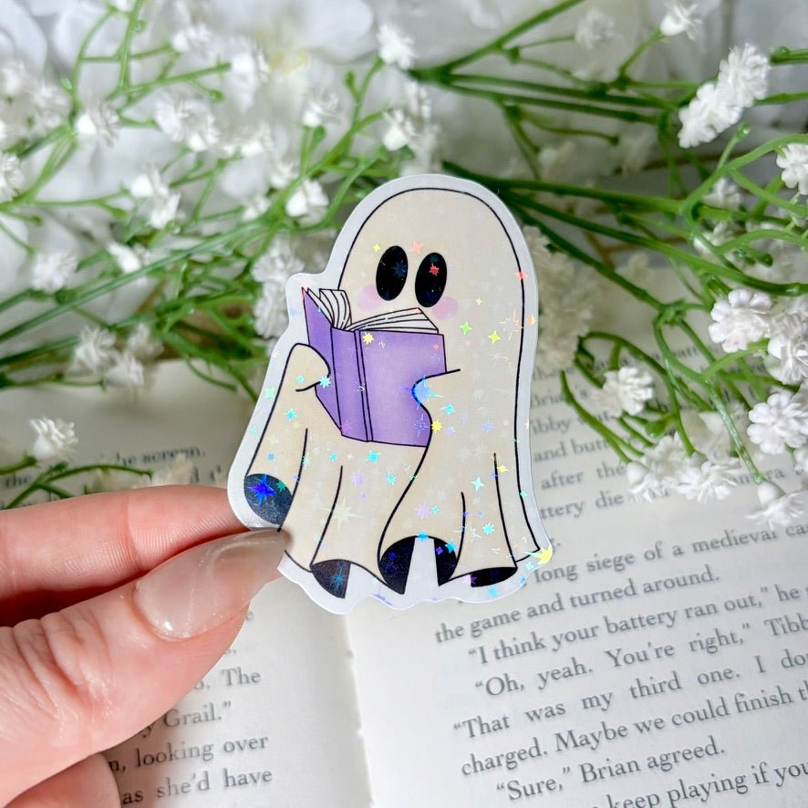 Ghost with Book 2.5-inch Sparkle Star Sticker